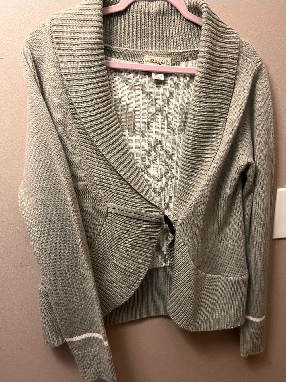 Shawl Collar Open-Front Cardigan Sweater in Light Gray- women’s